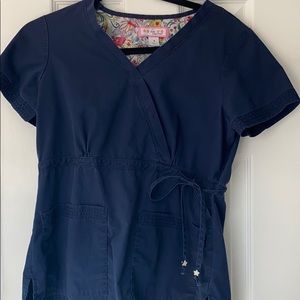 Koi navy wrap scrub top